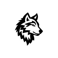 Black wolf head silhouette, stylized, profile, side view