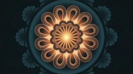 Intricate Golden Balinese-Inspired Fractal Ornament Glowing on Indigo Background