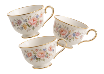 A set of porcelain tea cups for serving guests in a classic parlor setting.