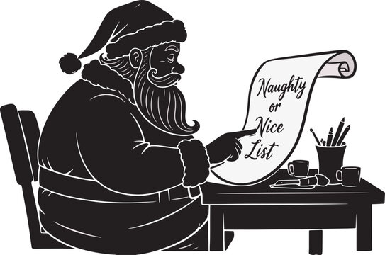 Illustration of Santa Claus checking his naughty or nice list