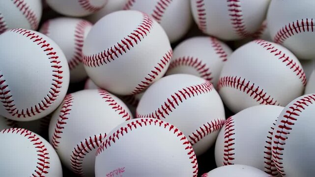 Close-up of many baseballs