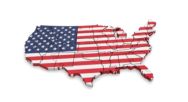 United states map shaped like the usa covered in the american flag pattern isolated on white background - Powered by Adobe