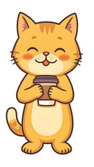 Obraz premium Cute Cat Holding a Cup Illustration
