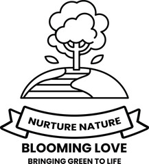 A tree is shown in the middle of a hill with a ribbon that says nurturing nature