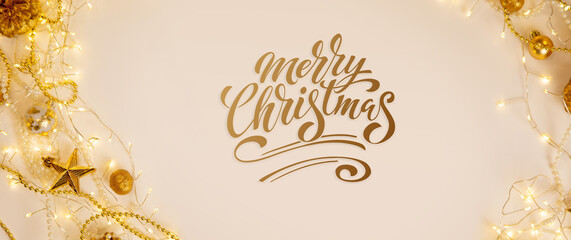 Merry Christmas and Happy New Year greeting card, frame, and banner. Holidays design. Noel and...