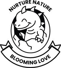 A cute cartoon dinosaur with a smile on its face