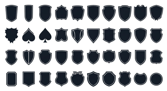 Collection of various shield shapes and emblems, including spades
