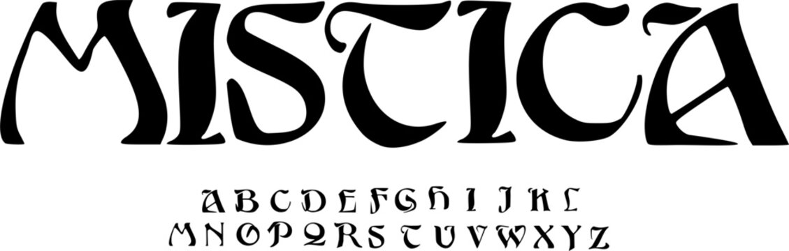 Mistica Mystic Display Font &ndash; Elegant Curved Alphabet for Fantasy Branding, Magical Posters, and Artistic Typography Designs