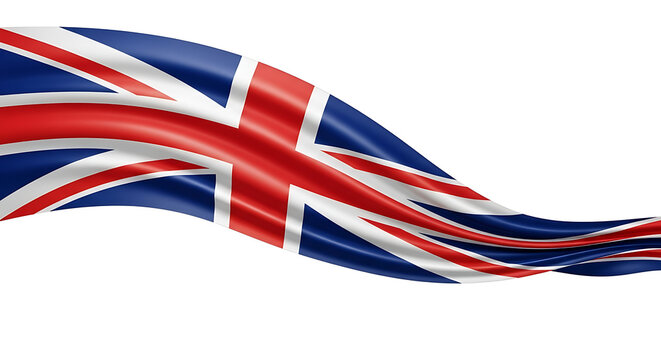 Waving union jack flag of the united kingdom flowing dynamically isolated on white background