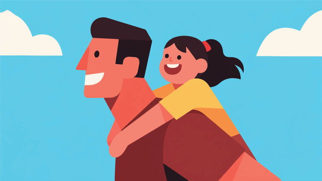 Illustration Of A Father Carrying His Daughter Vector Design Template