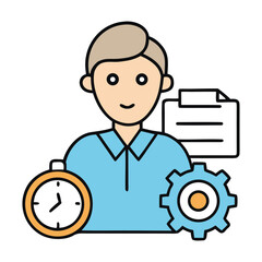 A sleek productivity icon symbolizing efficiency and focus, featuring a checklist, gear, and upward arrow, representing progress, tasks, and time management.
