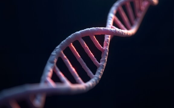 DNA Strand Illuminated on Dark Background, Genetic Research. High quality