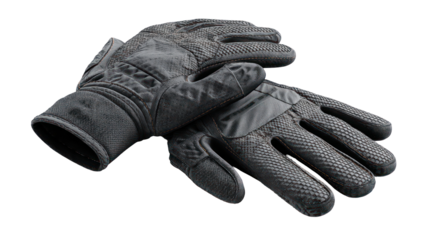 Pair of textured leather work gloves isolated on transparent background