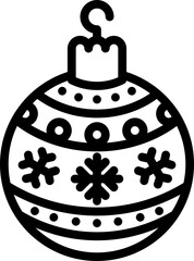 Outline icon of a Christmas bauble with snowflake patterns and hanging loop.