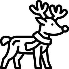 Outline icon of a Christmas reindeer wearing a scarf, perfect for festive design.