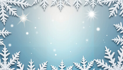 Blue winter background with glowing snowflake border, festive seasonal frame