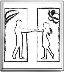 Black and white cartoon illustration of a lion and a man vector art