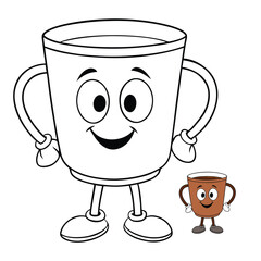 A simple mug filled with warm tea, drawn in clean outlines for coloring. Steam swirls upward, inviting creativity. Perfect for kids to shade with cozy, calming colors.