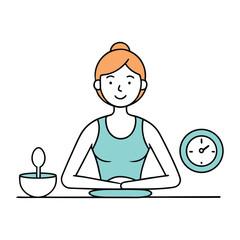 A focused woman tracks her eating window, sipping water as she practices intermittent fasting. Calm and disciplined, she balances wellness, timing, and mindful daily routines.”