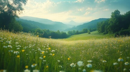 Green meadow turning yellow at the edges 