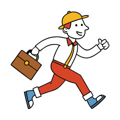 A hurried worker dashes forward, clutching his briefcase as papers flutter behind him. His determined stride and focused expression capture the rush of a busy day in motion.

