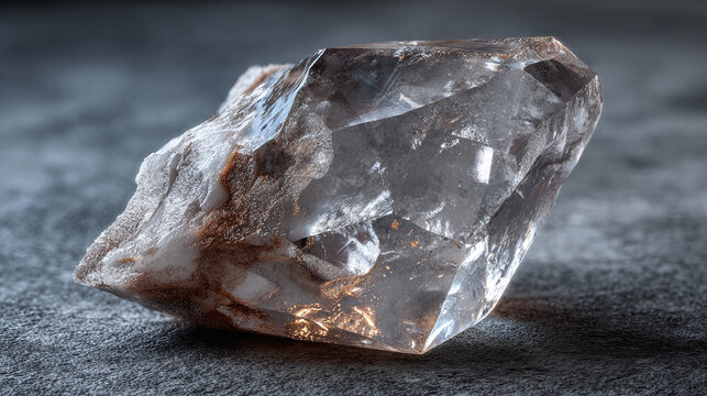 A transparent, radiant crystal is captured up close