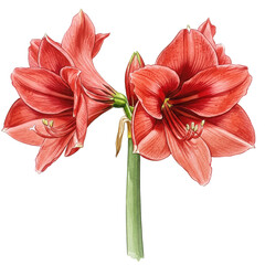 Fototapeta premium Delicate watercolor illustration of a red hippeastrum flower isolated on white background