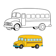 “A cheerful yellow school bus coloring page featuring an empty bus with simple outlines, clear windows, big wheels, and bold details—perfect for kids to color creatively.”