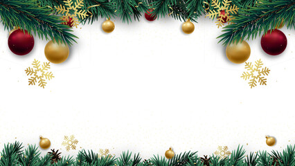 christmas background with christmas tree branches and balls