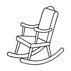 A simple rocking chair coloring page featuring smooth curved rockers, sturdy wooden slats, and a cozy classic design, perfect for kids to color and bring to life with creativity.