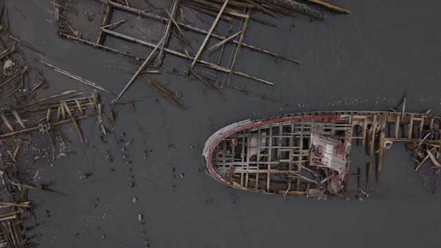 alt overhead aerial shot of Staten Island Boat Graveyard
