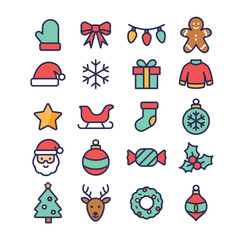 Naklejka premium Christmas Icons Set Vector Line Collection
