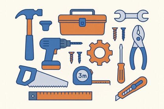 Comprehensive Toolkit Array Including Hammer Drill Wrench Pliers Screwdriver Measuring Tape and More for Effective Home Improvement Projects and DIY Tasks