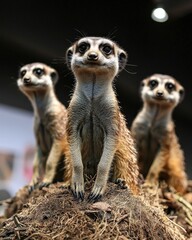 Fototapeta premium A group of meerkats standing alert on a grassy mound, styled for charm and curiosity