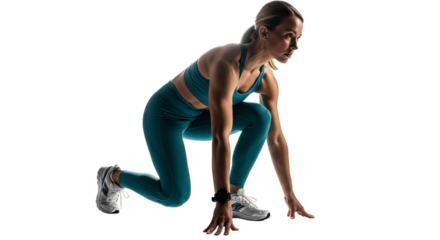 Woman in athletic wear in a starting position for a race or sprint