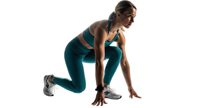 Woman in athletic wear in a starting position for a race or sprint - Powered by Adobe