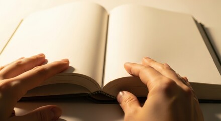 Retirement Readiness - Close-up of fingertips delicately opening a financial ledger, illuminated by warm light, evoking a calm mood and symbolizing personal retirement planning.