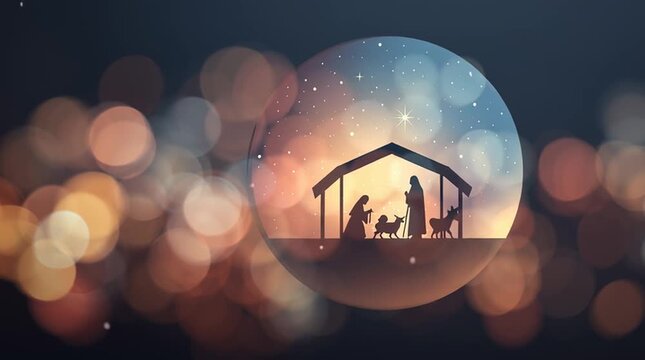Modern Christmas background featuring a nativity icon in a soft glowing circle. Minimalist, festive, and elegant scene perfect for holiday cards or seasonal graphics.