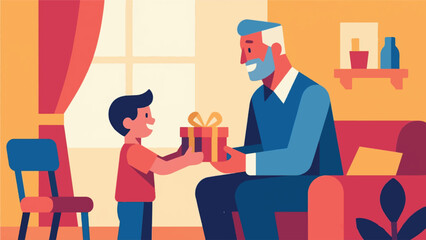 Illustration Of A Child Giving A Gift To His Father Vector Design Template