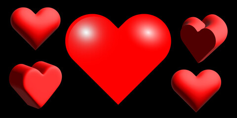 3D Red Heart Image. Beautiful Love Theme Graphic Design Background. Vector illustration.