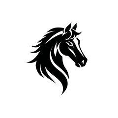Stylized black horse head silhouette on white background