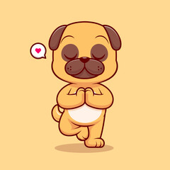 Cute Pug Dog Meditation Yoga Cartoon
