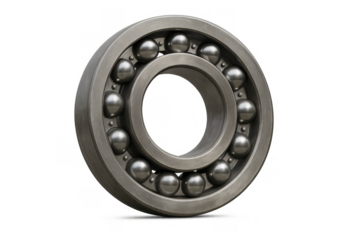 Ball bearing delivering smooth rotation and reducing friction in mechanical applications. Steel component with precision engineering