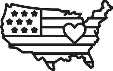 Show your American pride with this country map with heart, perfect for patriotic designs, independence day promotions and USA themed events, love the country!