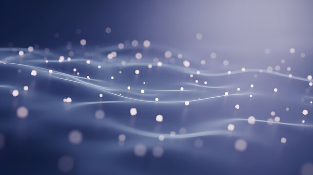 Abstract blue background with wavy lines and glowing dots creating a serene scene