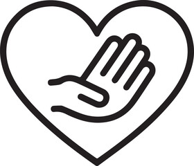 Show Your Heartfelt Support: A Minimalist Hand-in-Heart Icon for Compassion, Care, and Love, Ideal for Charities and Healthcare, Originally a Scalable Vector Graphic