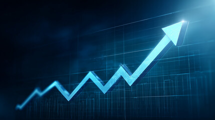 Blue upward financial chart representing growth, progress, positive results and successful business performance with clean lines and a modern analytical style ideal for corporate themes