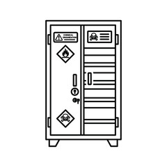 Hazardous material safety cabinet with warning labels and lock, isolated on