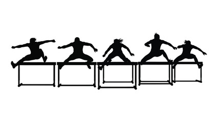 Hurdle race silhouettes isolated on white background, Vector
