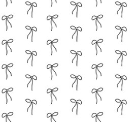 Beautiful Bows holiday Valentine's Day seamless pattern. Vector graphic line black and white illustration. For poster, invitation, backdrop, ad, sale promotion, print for t-shirt
